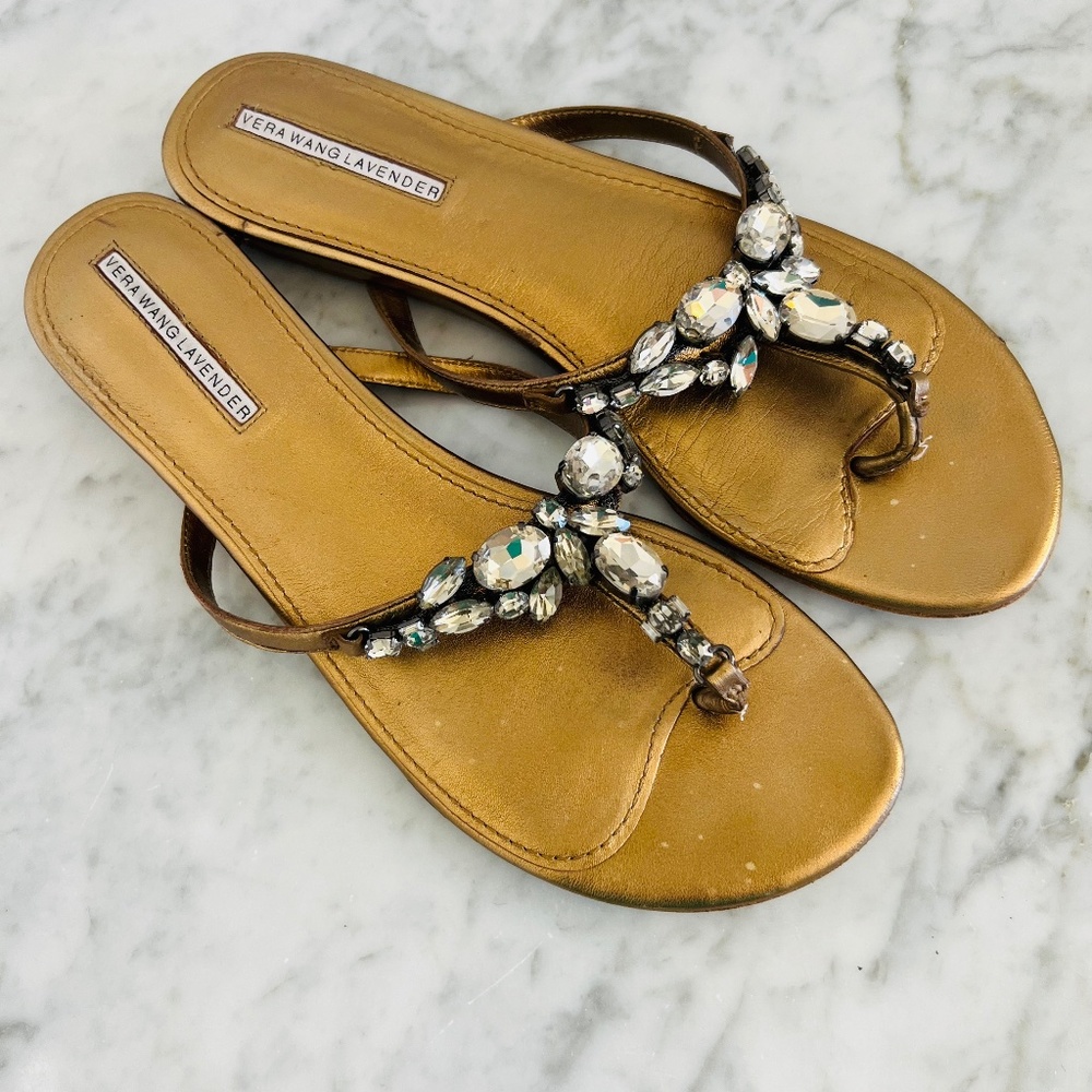 Vera Wang Lavender Collection  Bronzed Jeweled Sandal Size 8